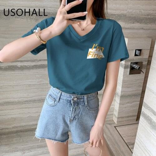 USOHALL 95% Cotton 2021 Summer Fashion Girls Tops Short Sleeve Printing Casual Womens T-Shirts