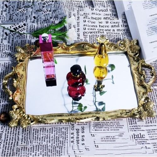 Vintage European Glass Metal Storage Tray Oval Fruit Plate Desktop Small Items Jewelry Display Tray Mirror Home Decor