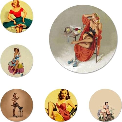 58mm PinUp Girls Pin Up Girl Protective Mobile Icons Pins Badge Decoration Brooches Metal Badges For Backpack Decoration