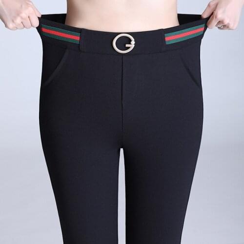 Plus Size Womens Trousers High Waisted Elastic Slim Skinny Pencil Pants Ladies Stretchy Pants Gray Balck