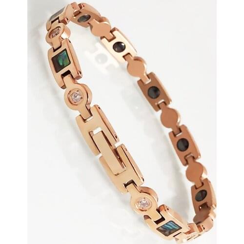 Womens Health Magnetic Bracelets Rose Gold Color Stainless Steel Germanium Energy Wristband Female Natural Shell Jewelry Gifts