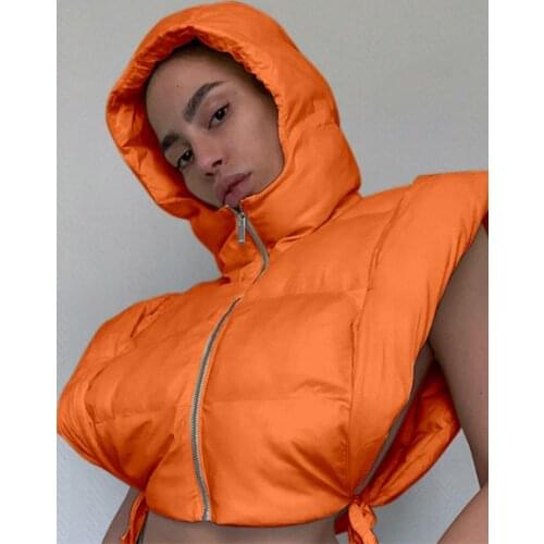 Sisterlinda Cardigan Hooded Tops Women Y2K Coats Lace Up Side Bandage Zipper Short Bubble Puffer Jacket Autumn Female Streetwear