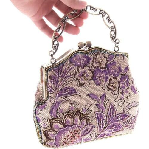 2018 National Chinese Style Vintage Embroidery Beading Flower Women Day Clutches Retro Bridal Wedding Evening Bags Handbag Purse