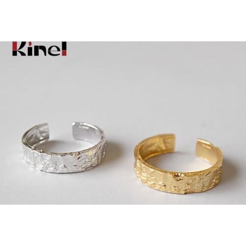 Kinel Gold Color lrregular Concave-Convex Aluminum Foil Simple Ring Authentic 925 Sterling Silver Open Ring For Women