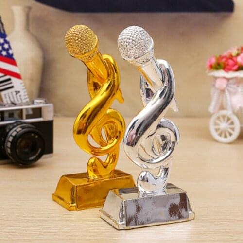 The Music trophy Gold Microphone Trophy 21 CM Height Music Competition Trophy Nice Gist to Friend Free Shipping