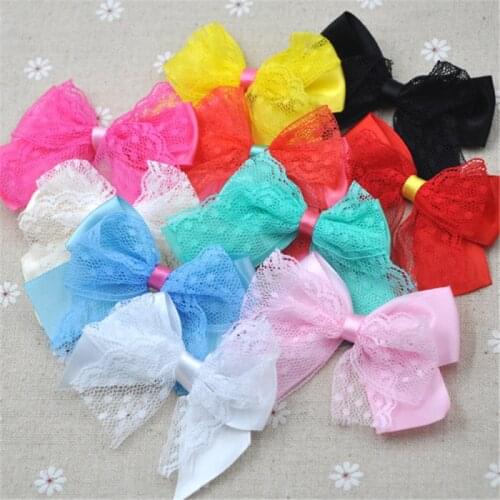 10PCS Lace Satin Ribbon Bows Flowers Appliques Wedding Doll Decor Lots Mix A286
