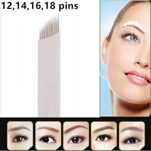 100 PCS 12 14 16 18 Pins Eyebrow Tattoo Needles Blades Needles For 3D Free Shipping