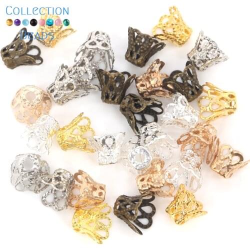 100pcs/lot 5x7mm Gold Silve Color Mix Metal Wine Cup Hollow Flower Trumpet Bead End Caps For DIY Jewelry Making Finding Supplies