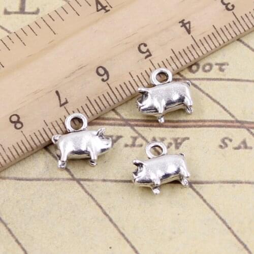 20pcs Charms Lovely Pig 11x11x4mm Tibetan Bronze Silver Color Pendants Antique Jewelry Making DIY Handmade Craft