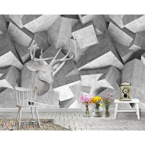 Beibehang Customized 3d wallpaper mural modern minimalist brick wall cement wall deer head decoration background papel de parede