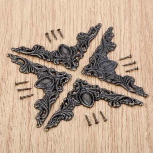 4Pcs Antique Brass Edge Corner Protector Bumper Guard Box Book Scrapbook Album Corner Decorative Protector Cover 50mm with Nails