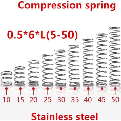 50pcs/lot 0.5*6*5/10/15/20/25/30/35/40/45/50mm spring 0.5mm stainless steel Micro small Compression spring