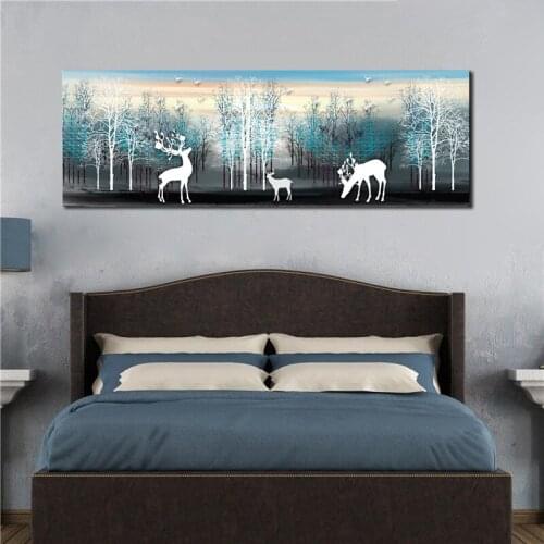 Abstract White Blue Forest Deer Birds Wall Art Picture Canvas Painting No Frame For Living Room Bedside Cuadros Home Decor