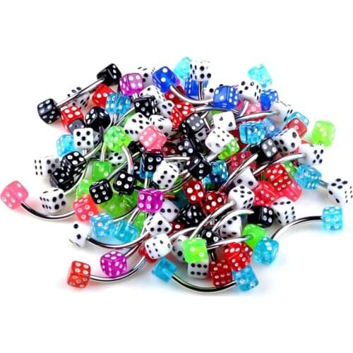 Wholesale 10Pcs/lot 316L Surgical Stainless Steel Acrylic Dice Piercing Eyebrow Ear Tragus Ring Body Jewelry Piercing Eyebrow
