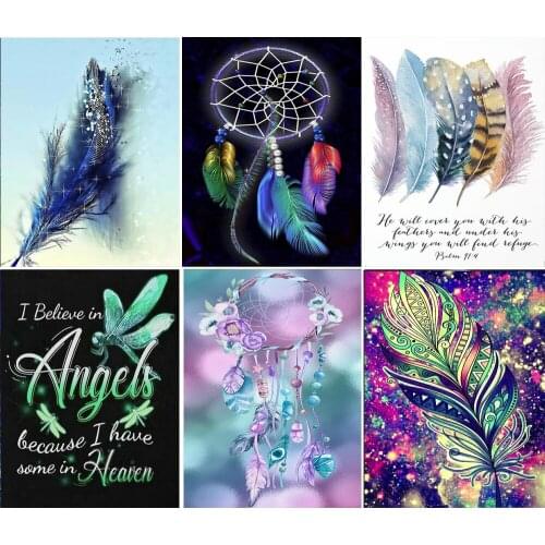 5D DIY Diamond Painting Full Square/Round Drill "Colored feather" dragonfly Embroidery Cross Stitch Christmas Decoration FG1593