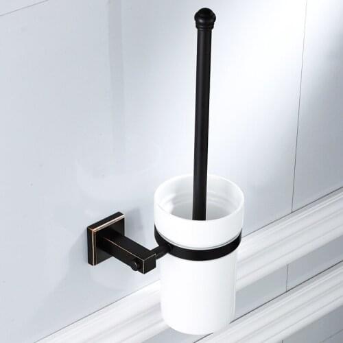 AUSWIND Black Toilet Brush Holder Oil Rubbed Solid Brass Ceramic Square Base Bathroom Accessories K9106