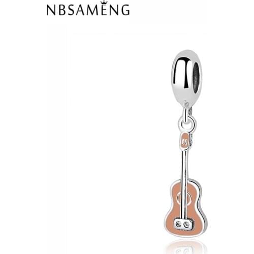 Authentic 100% 925 Sterling Silver Bead Charm Guiter Love Music Pendant Charms Hobbies Fit Bracelets DIY Women Jewelry