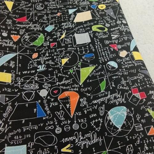 Geometric Symbol Fabric Black Cotton Fabric Blackboard Scientific Formula Print Cotton Fabric DIY Sewing