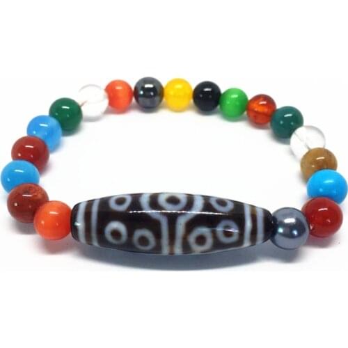 Coloful Elastic Agate Bracelet 15 Eyes Dzi Bead Amulet Good Luck Fashion and Powerful Bracelet Good Gifts Qualitied