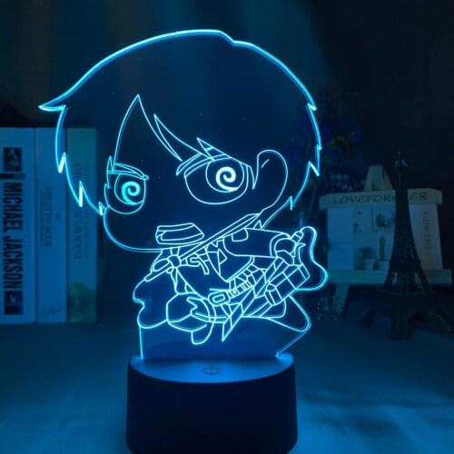 Kids Night Light Eren Yeager Chibi Figure Nightlight for Bedroom Decor Light Cool Birthday Gift for Child Room Table 3d Lamp USB