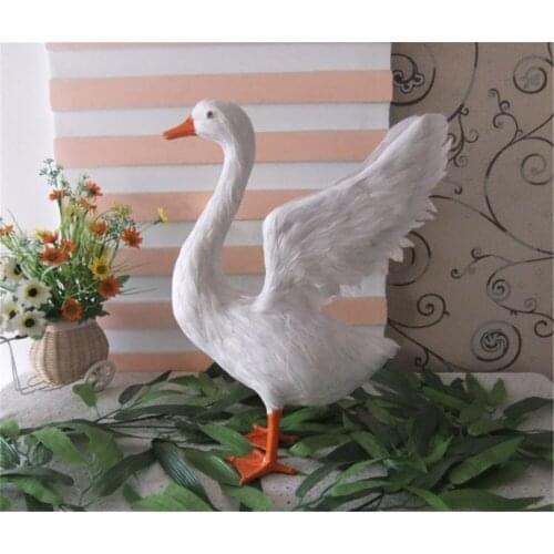 Simulation Animals White Swan Decoration Toy Made of Plastic&Feathers Goose Doll Model Teaching Props Kids Gifts 29x38cm