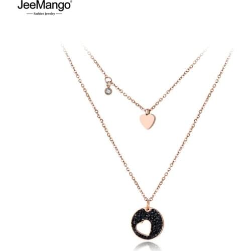 JeeMango Classic Cubic Zirconia Heart Choker Necklaces Pave Setting Rhinestone Gold Color Stainless Steel Female Jewelry JN18034