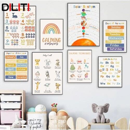 Kids Education Numbers Wall Art Colourful Alphabet Canvas Painting Nursery Print Poster Picture Playroom Kindergarten Decor