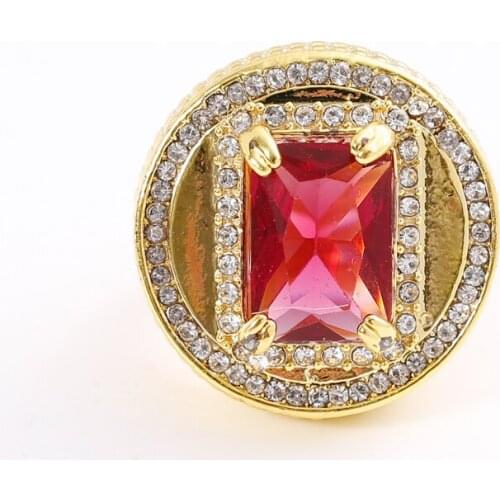 Classic Golden Rectangular Red Zircon Crystal Rings For Men Party Male Ring Jewelry 2021 Accessories Size 7-14