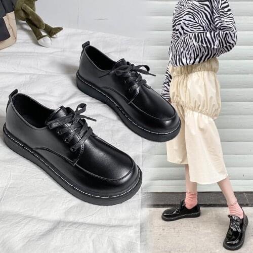 Women Oxford Shoes Sewing Leather Sneakers Lace Up Casual Shoes Round Toe Lolita Shoes Girls Platform Shoes Spring Autumn 9310G