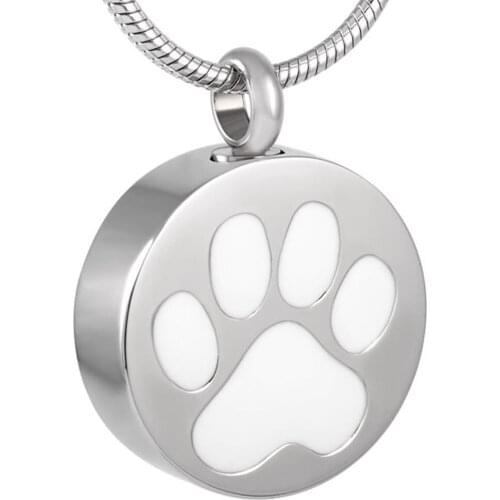 MJD8088 316L stainless steel round pendant Cremation jewelry Pets Ashes paw print charm(pendant only)