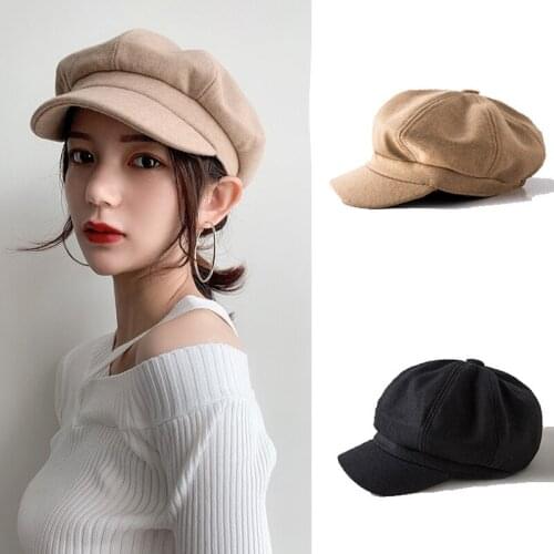 Fashion Women Wool Cotton Blend Berets Winter Autumn Octagonal Caps Stylish Artist Painter Hats Ladies Camel Black Beret Hats