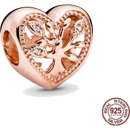 New 925 Sterling Silver Bead Openwork Family Tree Heart Charm DIY fine beads Fit Original Pandora Charms Bracelet Jewelry 2021