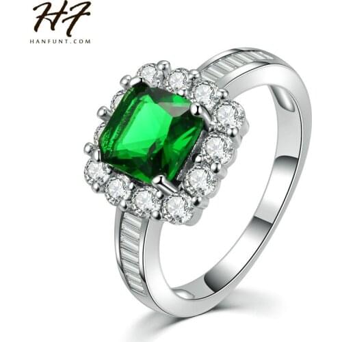 Sliver Color Green Cystal Princess Cut Wedding Ring Engagement AAA CZ Crystal Jewelry For Women with Austrian Crystal R475