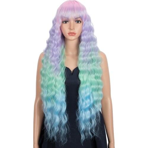 Loose Wave Corlorful Cosplay Wig For Women 30 Inch Long Heat Resistant Synthetic Wig Ombre Brown Burgundy Classic Plus Hair Wig