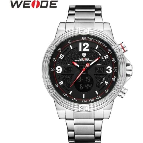 WEIDE Watch Men luxury Quartz Stainless Steel Dual Display Luminous Calendar Watches for Men Wristwatch Relogio Masculino
