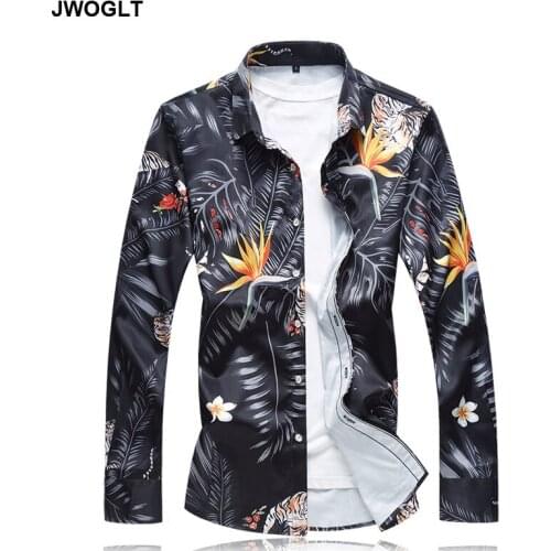 45KG-120KG Spring Autumn New Tiger and Flowers Printed Button Down Long Sleeve Shirts 5XL 6XL 7XL Male Blouse