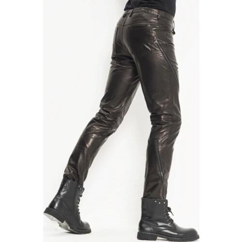 Sexy Mens Leather Pants Skinny Moto&Biker Punk Rock Pants Slick Smooth Shiny Leather Trousers Tight WZS002