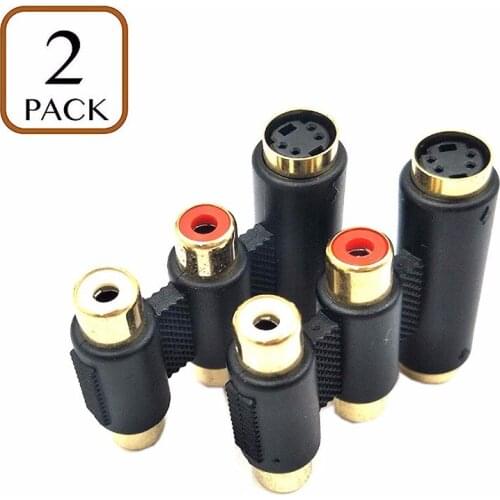 2-RCA & S-VHS Jacks to 2-RCA & S-VHS Jacks Coupler, S-Video Mini DIN 4-Pin Female to Female Adapter, RCA Female to S-Video