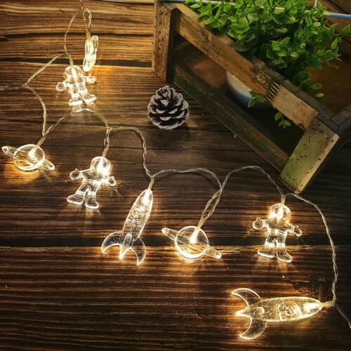 20 LED Children Room LED String Light Astronaut Spaceship Rocket Pendants Holiday Party Lights Wall Window Nursery or Kids Room