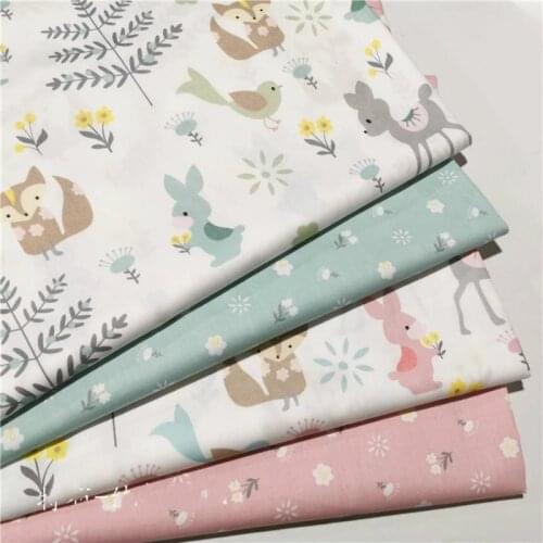 Printed Deer Floral 100% Cotton Fabric For Kids, DIY Bedding Textile Fabric,Sewing Quilting Fat Quarters Material For Baby&Child
