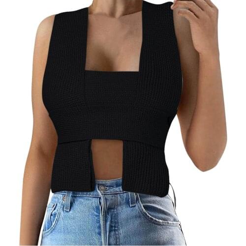 2021 Autumn Women’s Crop Top Sweater Sleeveless Tie Strappy Backless Knitted Tank Cami Vest Top Bandage Sweaters Chic Streetwear