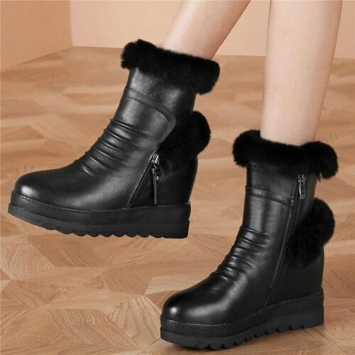 2021 Winter Fashion Sneakers Women Genuine Leather High Heel Platform Pumps Shoes Female High Top Round Toe Wedges Oxfords Shoes