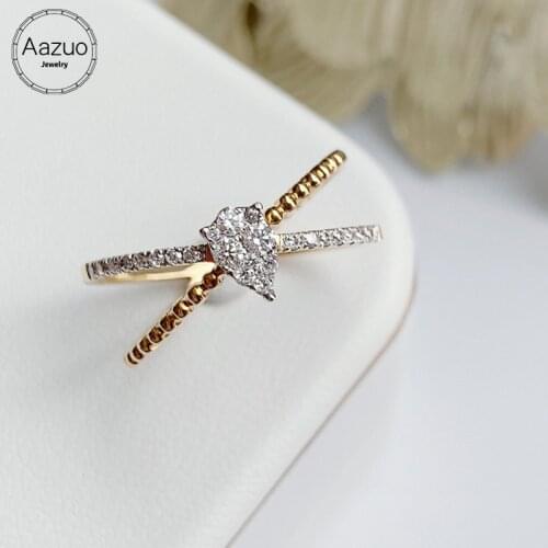 Aazuo 18K Orignal Rose Gold Real Diamonds Fashion X Line Water drop Ring for Woman Fashion Gift For Woman Birthday Au750