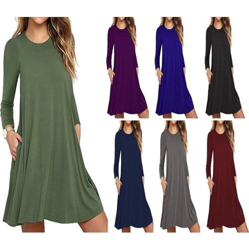 Dress Women Summer 2021 New Posed Pocket O Neck Pure Color Casual Mini Dresses Casual Vestidos BYT0529