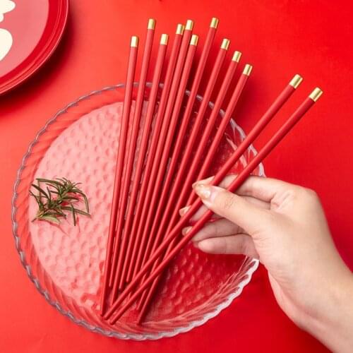 1 Pair Red chopsticks Chinese Kitchen Tools Non-slip Japanese Alloy Chopsticks Hotel Family Set Kitchen Crafts Tableware Gifts
