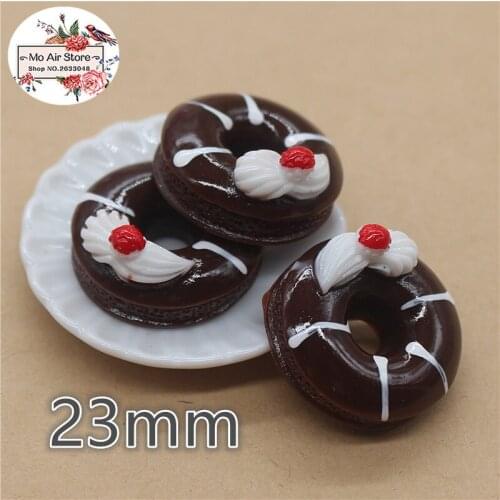 10PCS 23mm Chocolate donut Resin Flatback Cabochon Miniature Food Art Supply Decoration Charm Craft