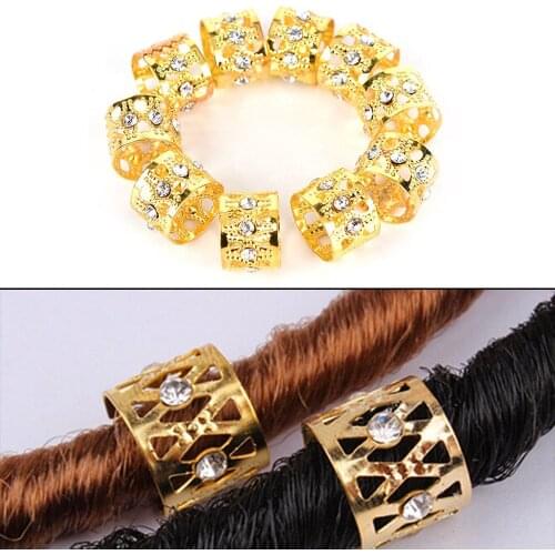 10PCS Adjustable Rhinestone Braiding Hair Rings Dreadlock Beads Marley Braids Beads Clips Cuffs Aluminum Hair Styling Tools