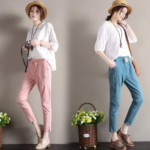 2017 womens Korean all-match shot summer new pants nine loose Harem pants size elastic waist female casual pants wholesale
