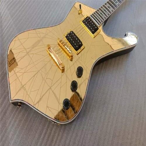 2021 High-quality 6-string electric guitar, shaped guitar, Golden mirror, black paint, abalone inlay, fixed bridge,free shipping