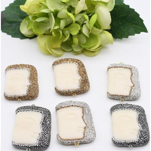 35x53mm Religious Natural Black Quartzs Carving Buddha Head Rhinestone Pave Charms Necklace Pendant Jewelry DIY